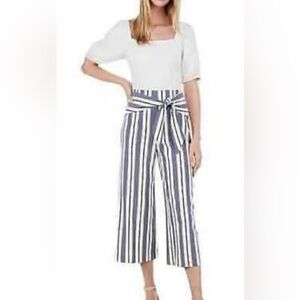 Express Women’s High Rise Striped Wide Leg Cropped Culottes Pants Size 0 Coastal